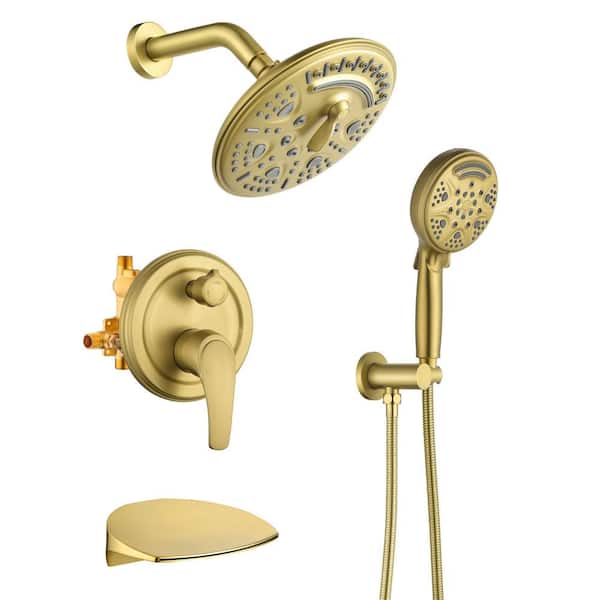 FLG Single-Handle 9-Spray Tub and Shower Faucet with 8 in. Shower Head and Tub Spout in Brushed Gold (Valve Included)