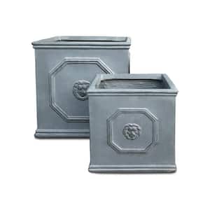Kante 12.5 in. and 10.2 in.H Square Antique Gray Lightweight Classic English Style Lion Head Planters (Set of 2)