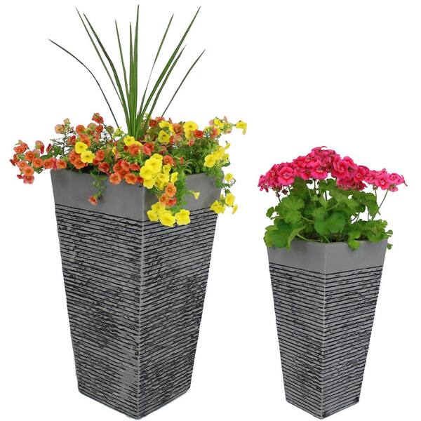 Sunnydaze Decor Set HighRise Fiber Clay Modern Square Planter Flower