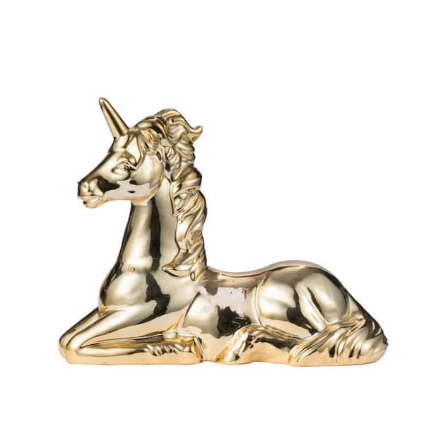 Gold 11 in. x 9 in. Ceramic Unicorn Ornament Figurine, Personalized Ceramic Figurine-Home and Office Decor