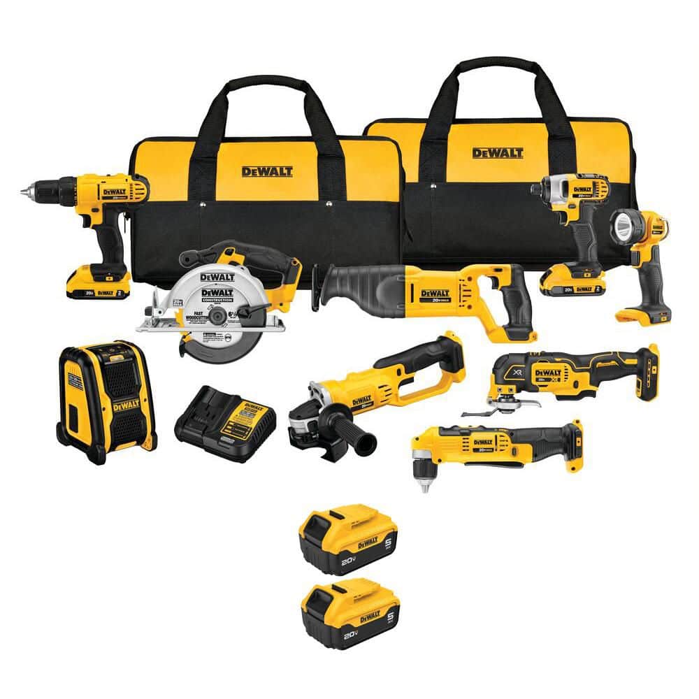 20V MAX Lithium-Ion Cordless 9 Tool Combo Kit with (2) 5.0 Ah Batteries, (2) 20V 2. 0Ah Batteries and Charger