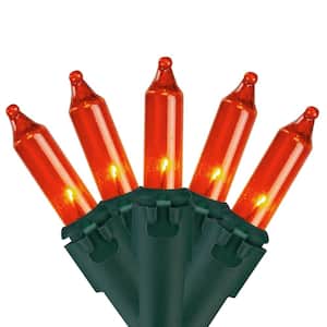 Set of 100 Orange Mini Christmas Lights 2.5 in. Spacing with Green Wire
