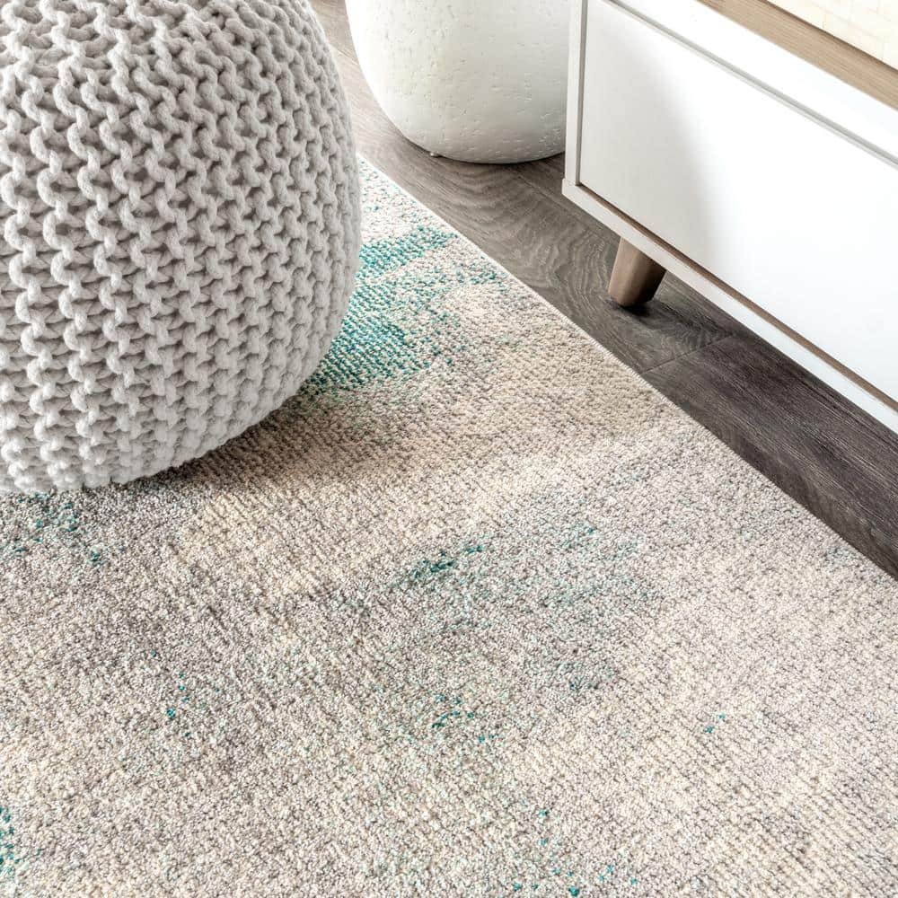 Serene Waters Abstract Cream/Blue Synthetic 3x5 Area Rug