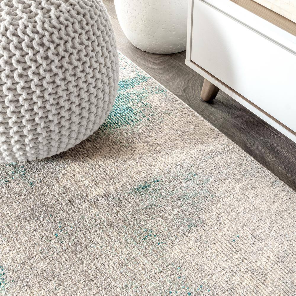 Cream and Blue Abstract Flat Woven Synthetic Area Rug