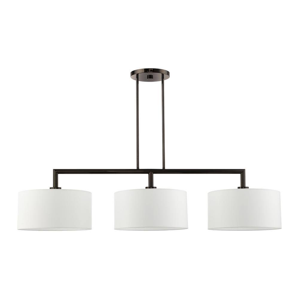 Black Chrome 3-Light Linear Chandelier with Off-White Shades