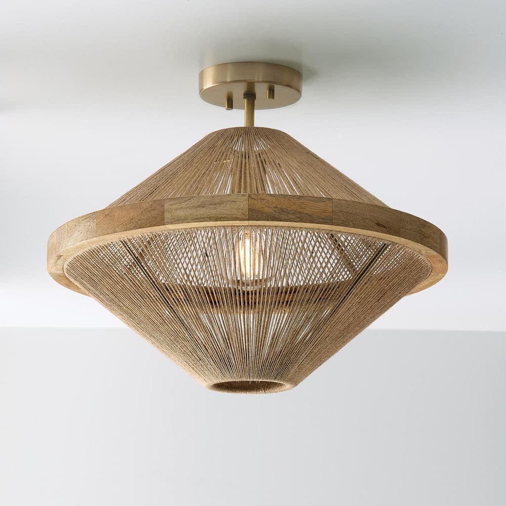 Maya 19.75 in. 1-Light Lantern Light Matte Brass Semi-Flush Mount Light for Bedroom price history on PriceWatchPro