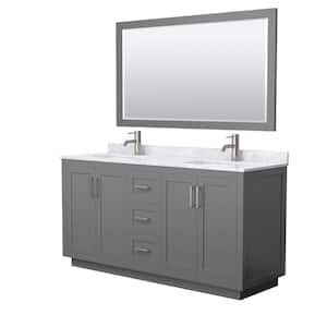 Miranda 66 in. W x 22 in. D x 33.75 in. H Double Sink Bath Vanity in Dark Gray with White Carrara Marble Top and Mirror