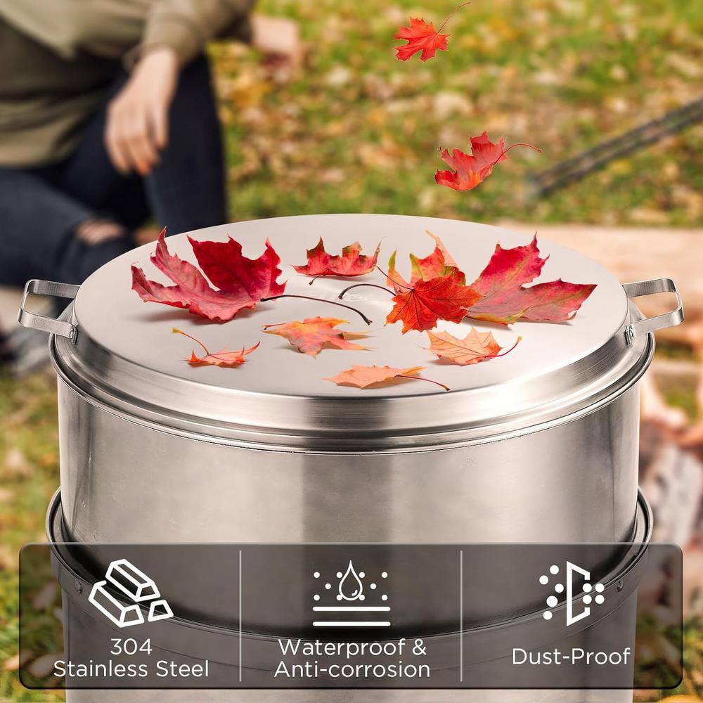 Round Brushed Stainless Steel Fire Pit Lid with Handles