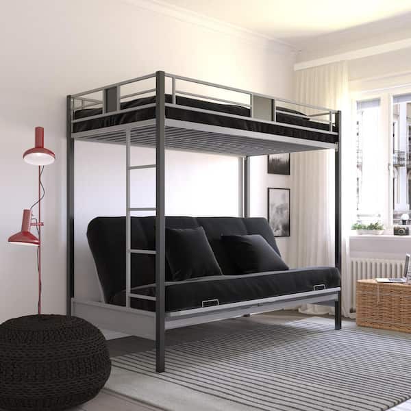 Dhp Sunrise Silver Metal Twin Over, Futon Bunk Bed Set Up