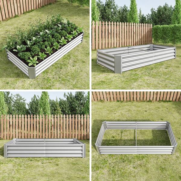 BTMWAY - 6 ft. L x 3 ft. W x 1 ft. H Silver Galvanized Metal Outdoor Raised Garden Bed Kit, Planter Box (1-Pack)