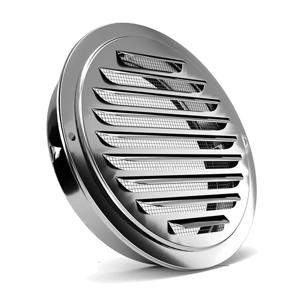8 in. Round Silver Stainless Steel Stainable Louvered Grille Cover Vent wit