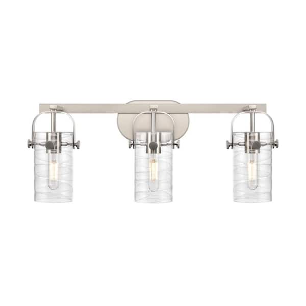 Innovations Pilaster II Cylinder 24.88 in. 3-Light Satin Nickel Vanity Light with Glass Shade