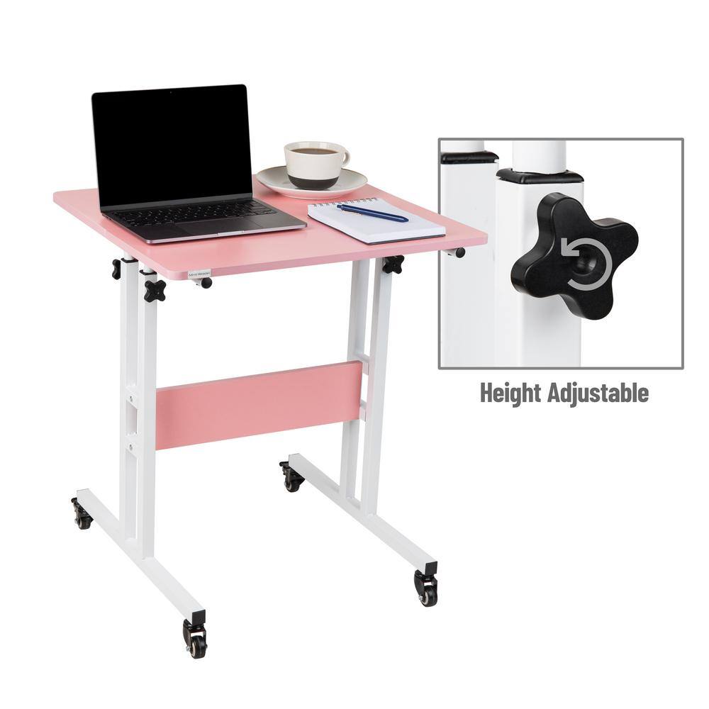 Chic Pink Adjustable Height Wood Standing Desk with Keyboard Tray