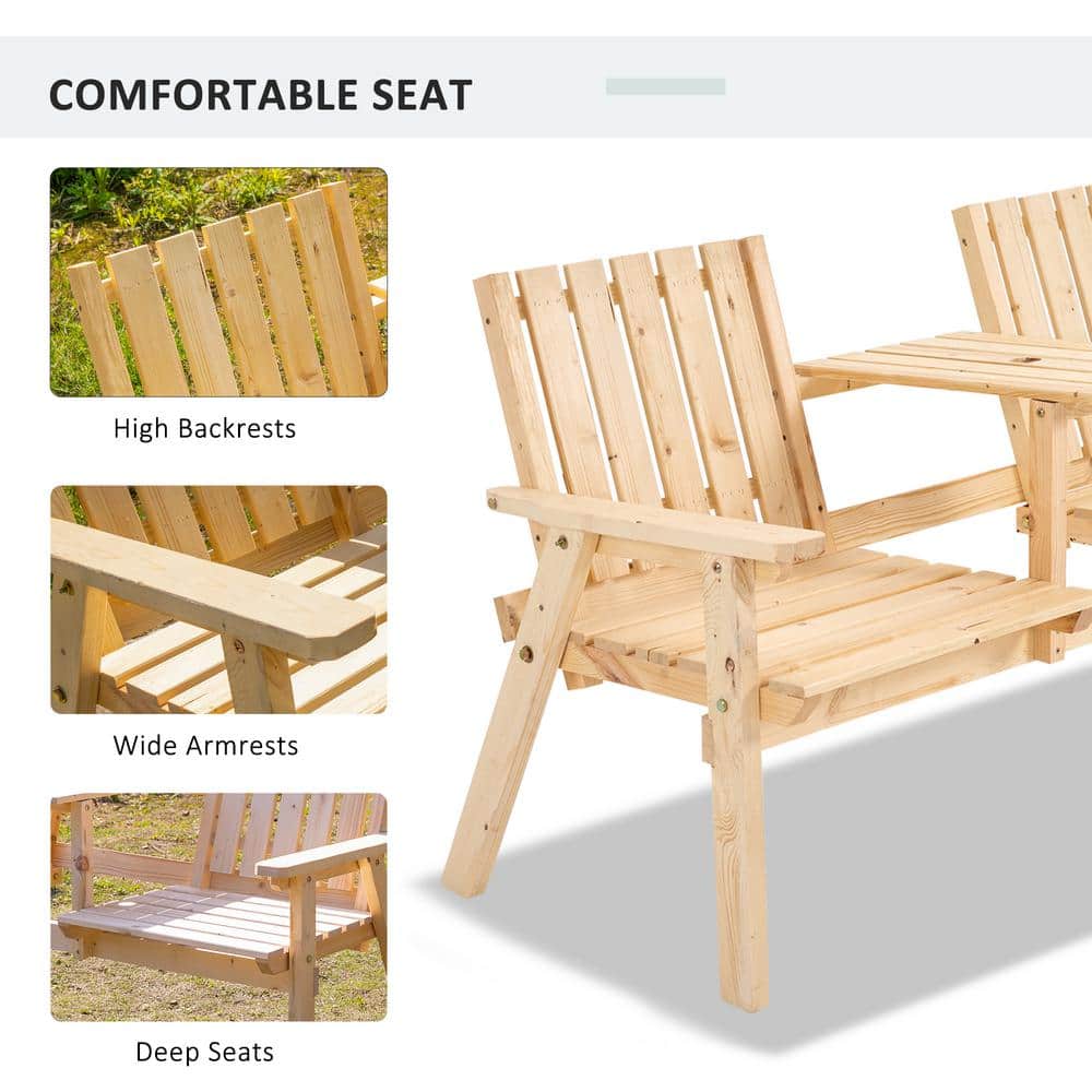 Natural Teak Wood Tete-a-Tete Garden Bench with Umbrella Hole