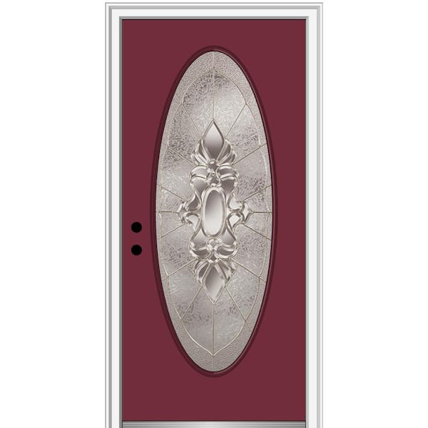 MMI Door 36 in. x 80 in. Heirlooms Right-Hand Inswing Oval Lite Decorative Painted Fiberglass Smooth Prehung Front Door