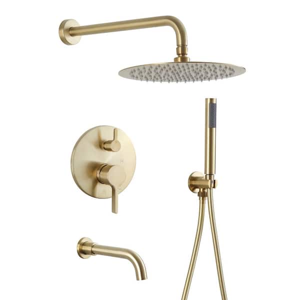 1-Spray 8 in. Ceiling Mount 1.8 GPM Dual Shower Head and Handheld Shower Head in Brush Gold