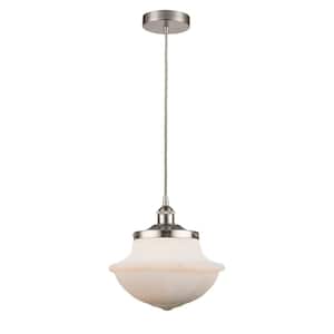 Oxford 100-Watt 1-Light Brushed Satin Nickel Shaded Mini Pendant Light with Frosted Glass Frosted Glass Shade