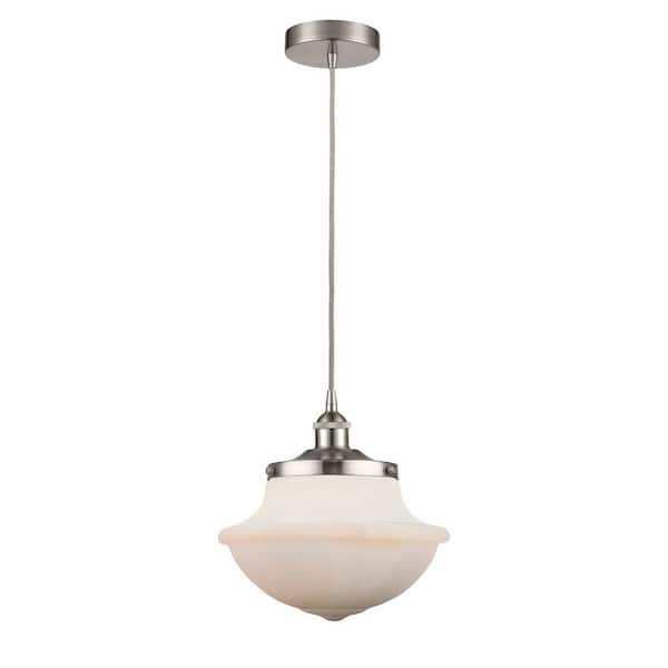 Innovations Oxford 100-Watt 1-Light Brushed Satin Nickel Shaded Mini Pendant Light with Frosted Glass Frosted Glass Shade