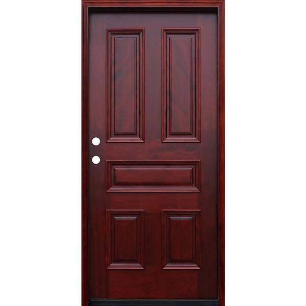 Pacific Entries 36 in. x 80 in. Traditional 5-Panel Stained Mahogany Wood Prehung Front Door