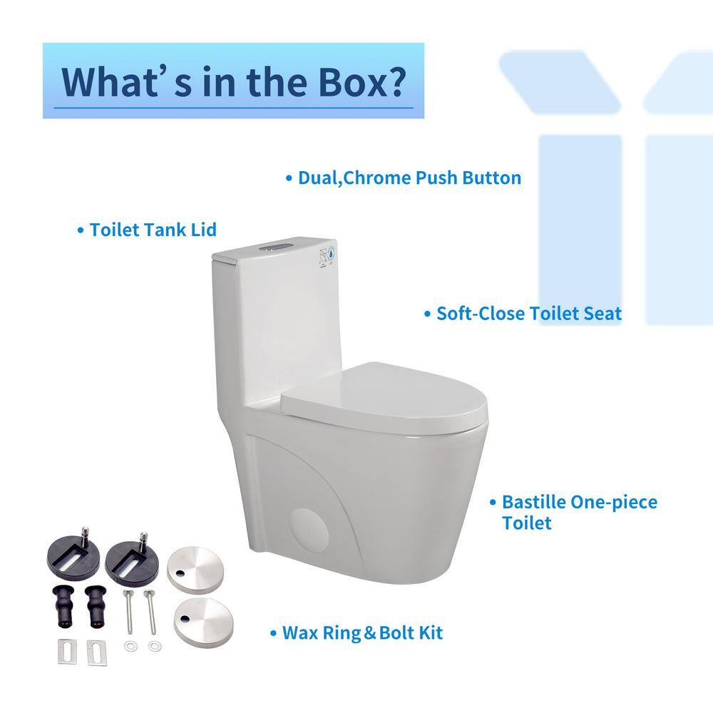 Glossy White Ceramic Dual Flush One-Piece Elongated Toilet