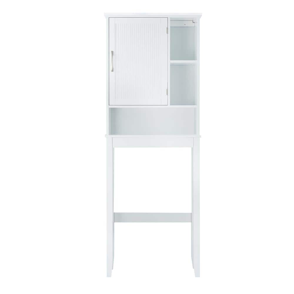 White Wooden Over-the-Toilet Cabinet with Adjustable Shelves