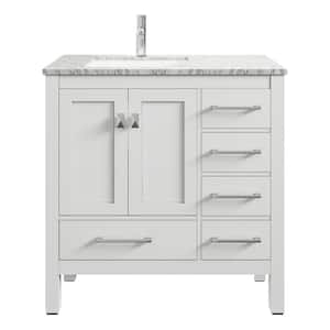 London 38 in. W x 18 in. D x 34 in. H Bathroom Vanity in White with White Carrara Marble Top with White Sink