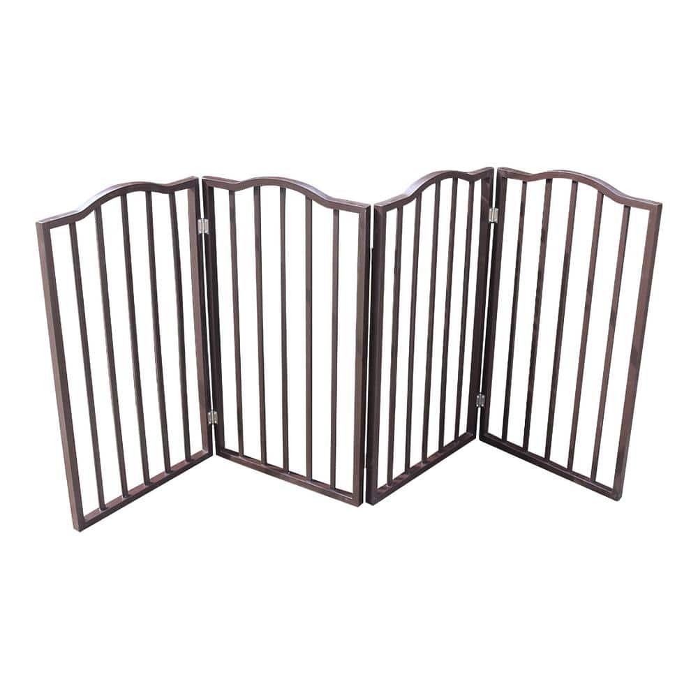 Folding 31.9 in. H x 72.4 in. W Dark Brown Solid Wood Pet Gate, Dog Gate fo