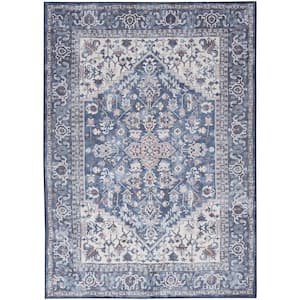 Machine Washable Series 1 Navy Ivory 5 ft. x 7 ft. Distressed Traditional Area Rug