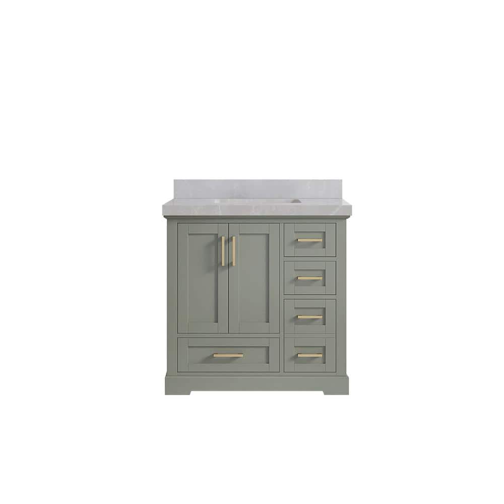 Willow Collections Boston 36 in. W x 22 in. D x 36 in. H Single Sink Bath Vanity Center in Evergreen with 2 in. Pearl Gray Quartz Top -  BST_EGNLHR36CL