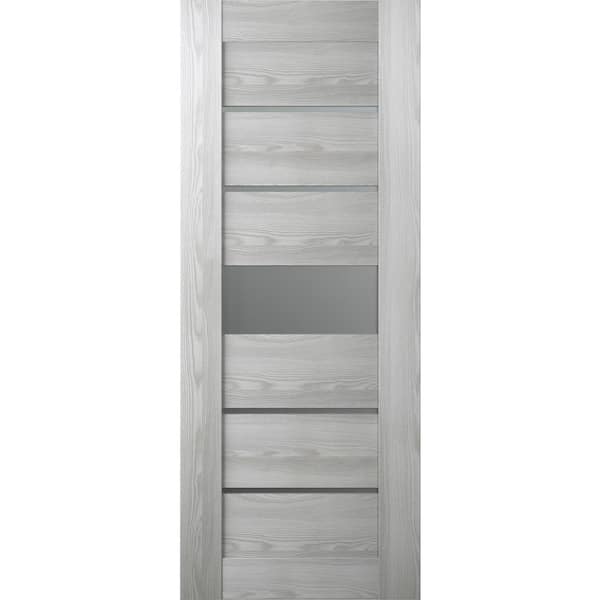 32 in. x 80 in. No Bore Solid Core 5-Lite Frosted Glass Ribeira Ash Wood Composite Interior Door Slab