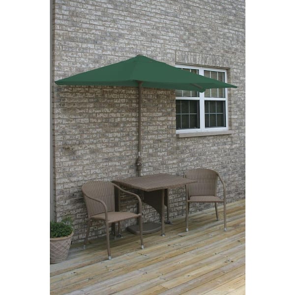 Blue Star Group Terrace Mates Daniella 5-Piece Coffee Patio Bistro Set with 9 ft. Green Solarvista Half-Umbrella