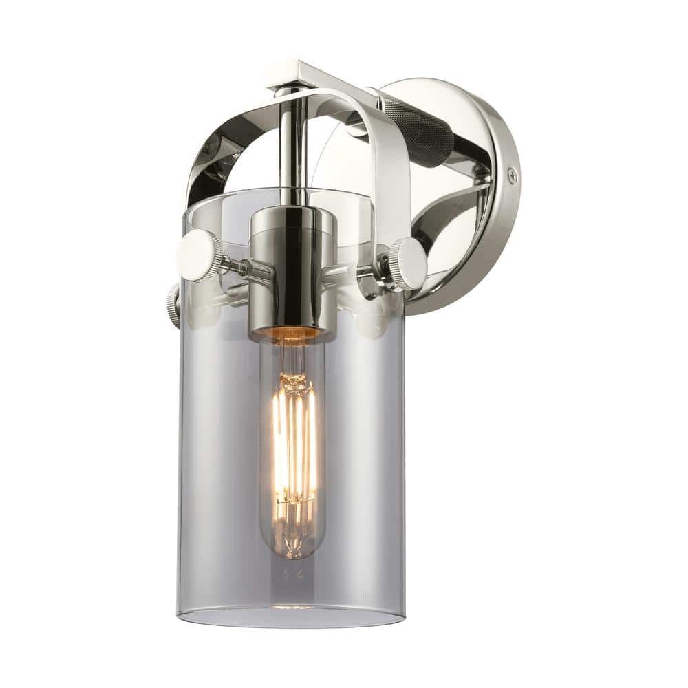 Pilaster II Cylinder 1-Light Polished Nickel Wall Sconce with Glass Shade price history on PriceWatchPro