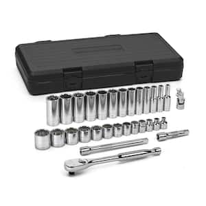 3/8 in. Drive 12-Point Standard & Deep SAE 90-Tooth Ratchet and Socket Mechanics Tool Set (30-Piece)