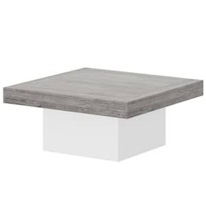 Allan 35 in. Gray and White Square Wood Coffee Table with Adjustable LED Light Living Room