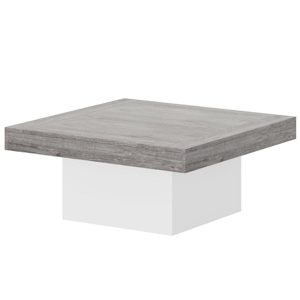 BYBLIGHT Allan 35 in. Gray and White Square Wood Coffee Table with Adjustable LED Light Living Room