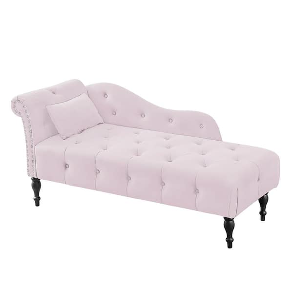 Unbranded Modern 60.6 in. Light Pink Velvet Chaise Lounge with Nailhead Trimmed Solid Wood Legs