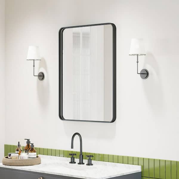 32 in. W x 24 in. H Rectangular Aluminum Framed Modern Black Rounded Wall Mirror