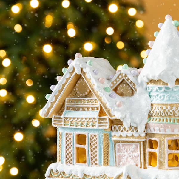 Glitzhome 11.75 in. H Christmas Macaron Resin Village Table Decor