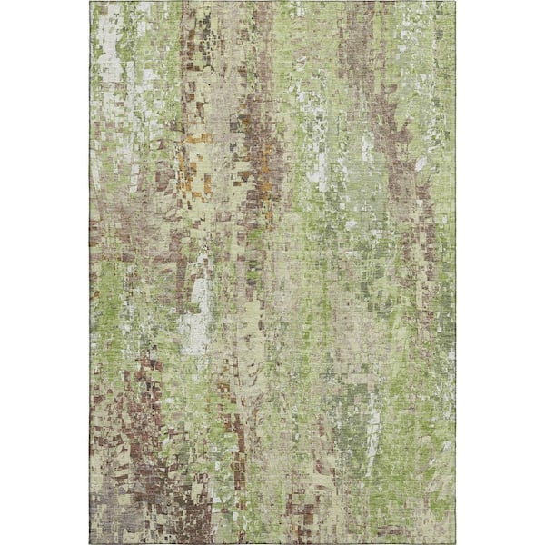 Mayfield Premium Machine Washable Abstract AMF2254 Green 10 ft. x 14 ft. Area Rug