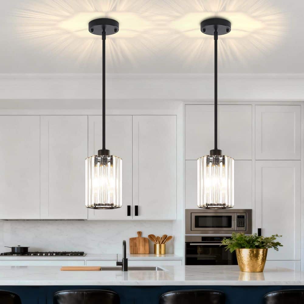 ZSMIHDOH 1-Light Black Modern Crystal Hexagonal Pendant Light for