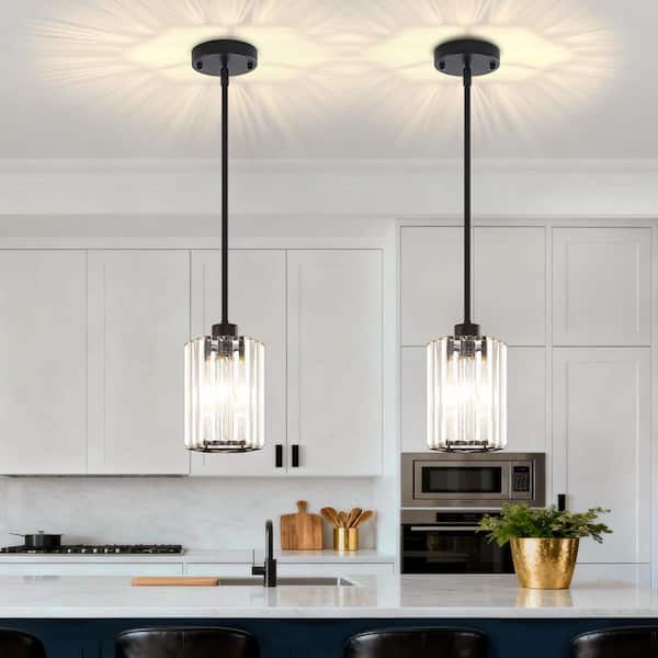 ZSMIHDOH 1-Light Black Modern Crystal Hexagonal Pendant Light for