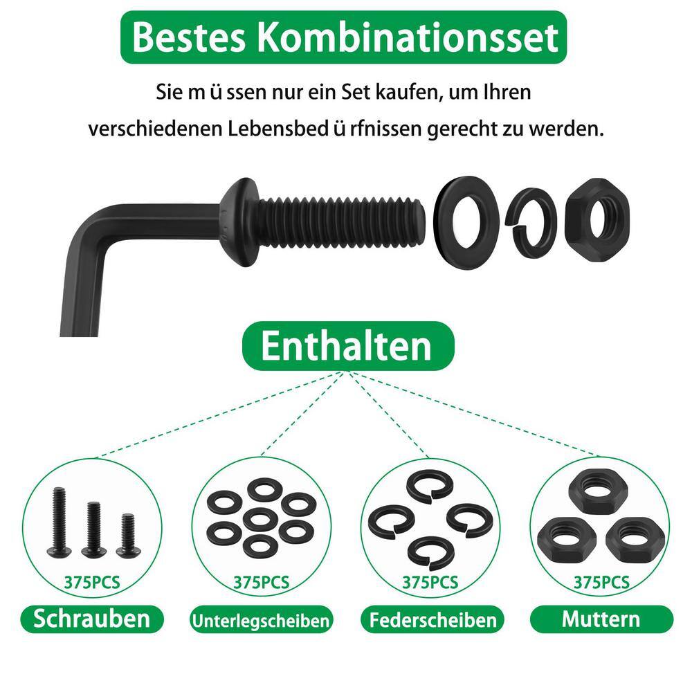 1500-Piece Black Zinc Plated Alloy Steel Screws Nuts and Washers Kit