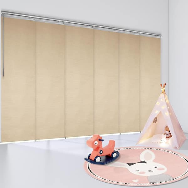 EMOH Linen 70 in. - 130 in. W x 116 in. L Adjustable 6- Panel Satin Nickel Single Rail Panel Track with 23.5 in. Slates