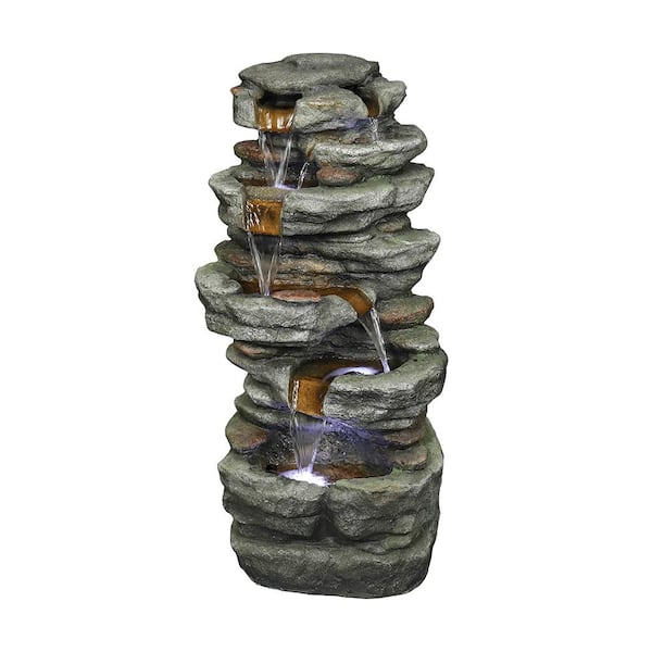 Watnature 32.6 in. Resin Fiber Rockery Water Fountain with Led Lights ...