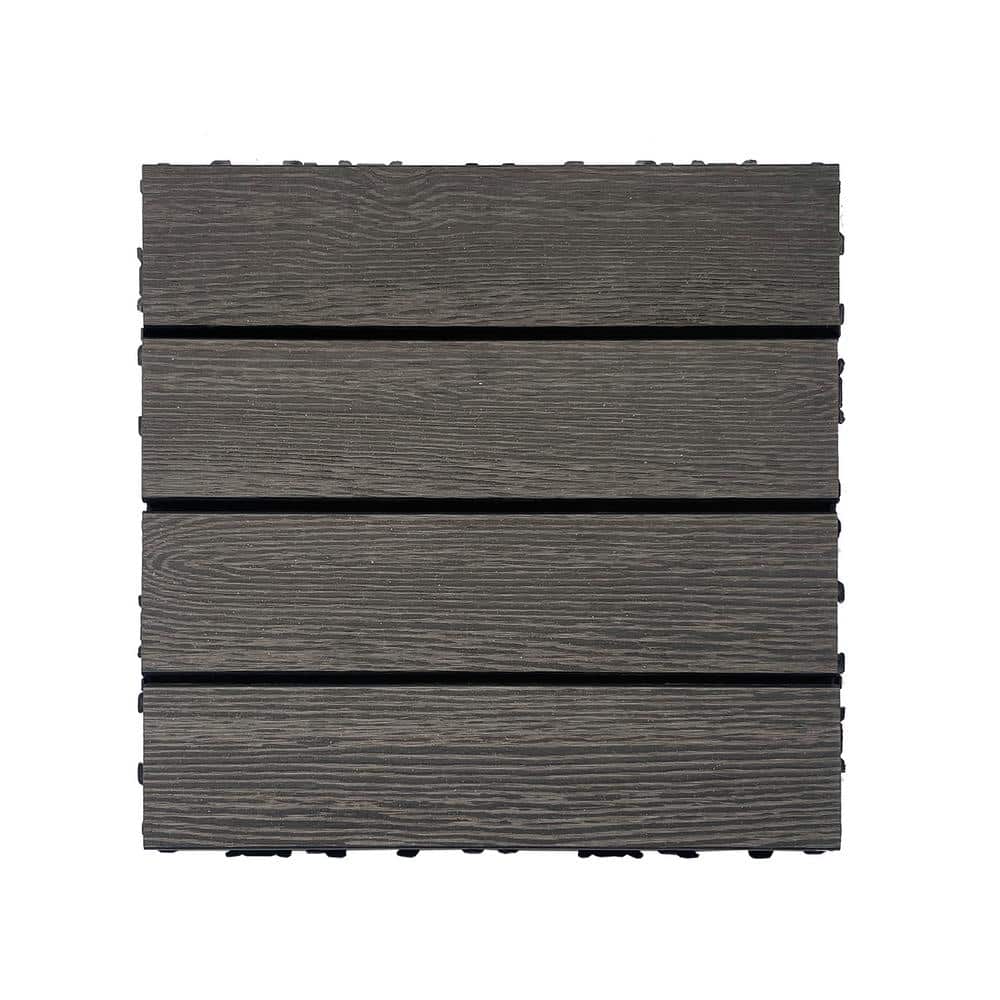 11.8 in. x 11.8 in. Dark Gray Square Wood-Plastic Composite Interlocking Fl