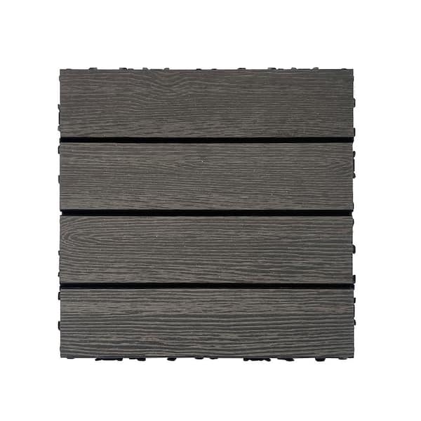 Unbranded 11.8 in. x 11.8 in. Dark Gray Square Wood-Plastic Composite Interlocking Flooring Tiles (Pack of 20 Tiles)