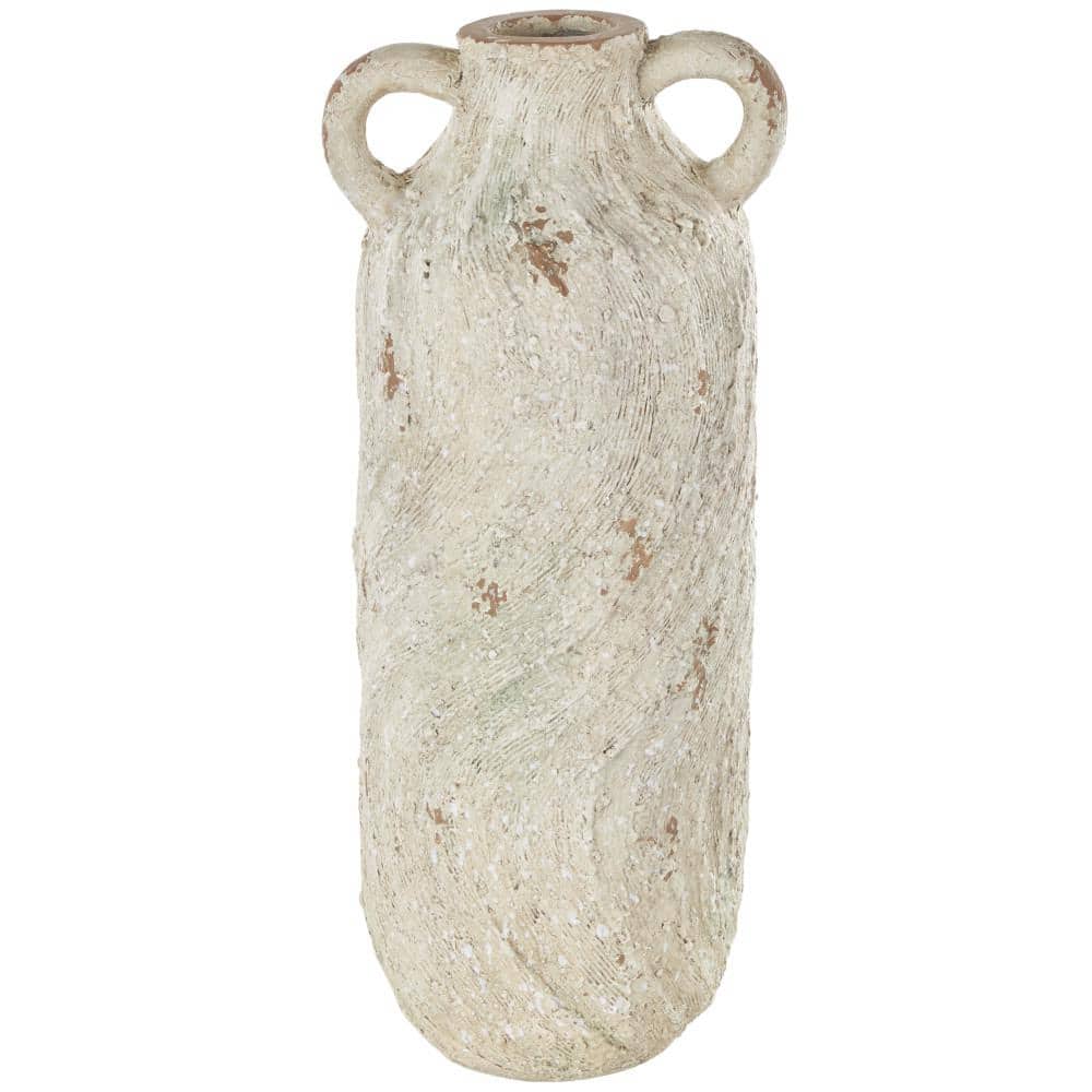 Litton Lane Cream Distressed Magnesium Oxide Decorative Vase with