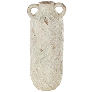 Cream Distressed Magnesium Oxide Decorative Vase with 2-Small Handles