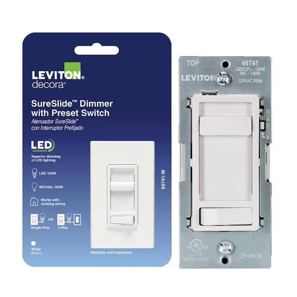 SureSlide LED Advanced Dimmer Switch for LED and Incandescent Bulbs, 150-Watt Single Pole or 3-Way, White 66741-00W