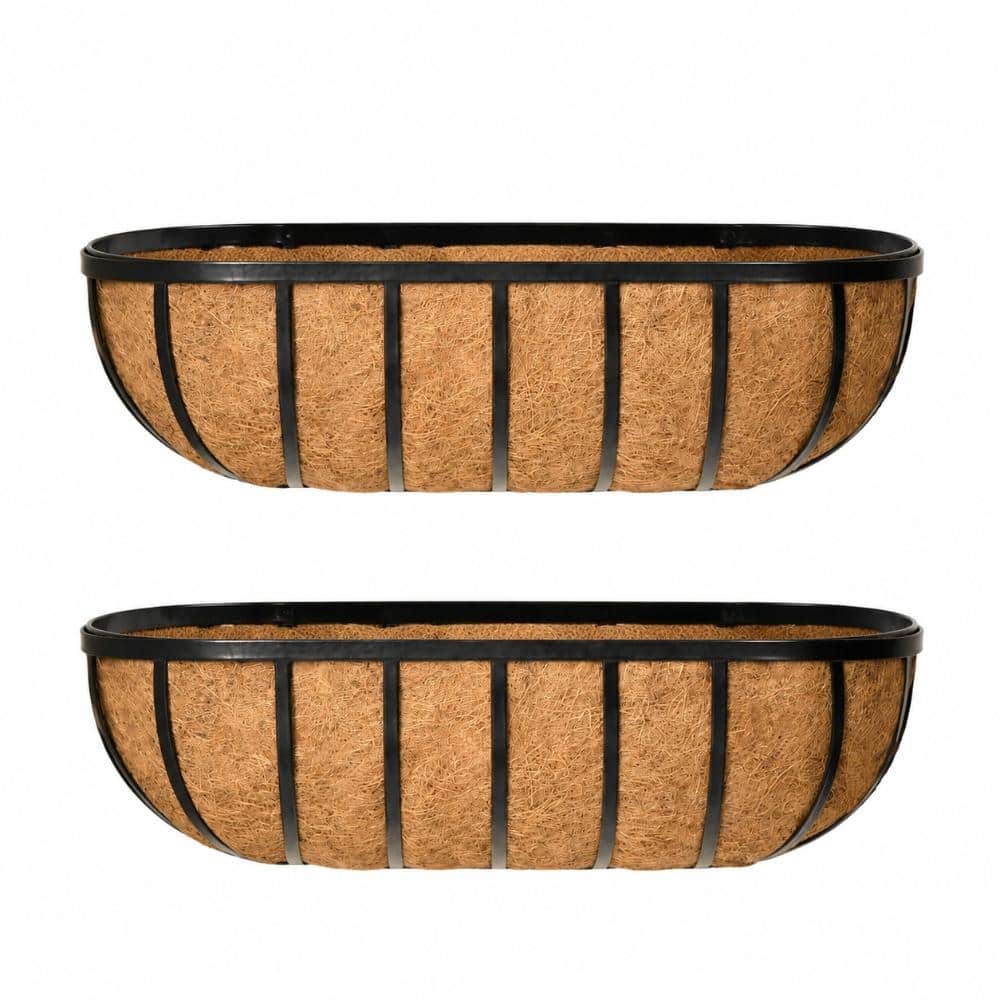 36 in. L x 7.5 in. W x 7.9 in. H 36 qts. Coco Liner Adjustable Bracket Rectangular Black Outdoor Iron Planter 2-Pack price history on PriceWatchPro